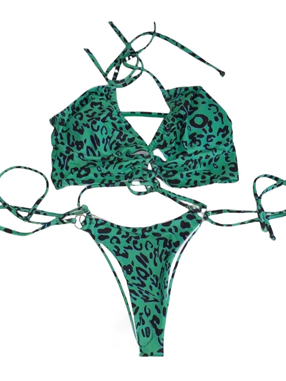Green Leopard Print Drawstring Bikini SHEIN - US 8 (L) - Picture 3 of 5